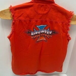 V Twin‎ Motorcycle Apparel Orange Laconia 2006 Sleeveless Vest Medium Bike Week